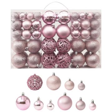 vidaXL Set globuri de Crăciun, 100 piese, roz
