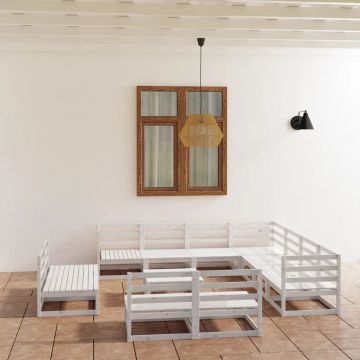 vidaXL Set mobilier de grădină, 12 piese, alb, lemn masiv de pin