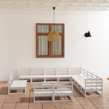 vidaXL Set mobilier de grădină, 14 piese, alb, lemn masiv de pin