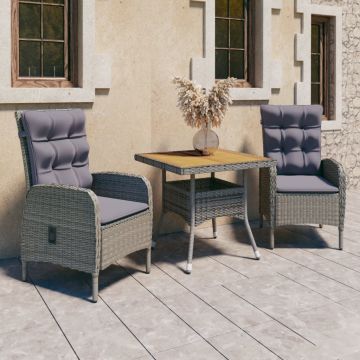 vidaXL Set mobilier de grădină, 3 piese, gri, poliratan și lemn acacia vidaXL Set mobilier de grădină, 3 piese, gri, poliratan și lemn acacia