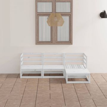 vidaXL Set mobilier de grădină, 4 piese, alb, lemn masiv de pin
