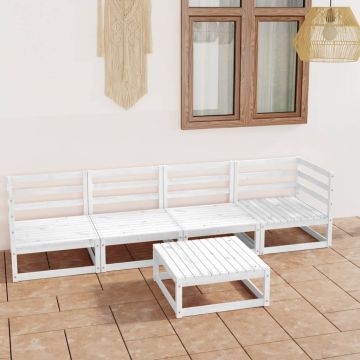 vidaXL Set mobilier relaxare de grădină 5 piese alb lemn masiv de pin