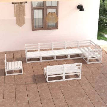 vidaXL Set mobilier de grădină, 9 piese, alb, lemn masiv de pin