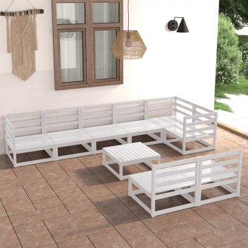 vidaXL Set mobilier de grădină, 9 piese, alb, lemn masiv de pin