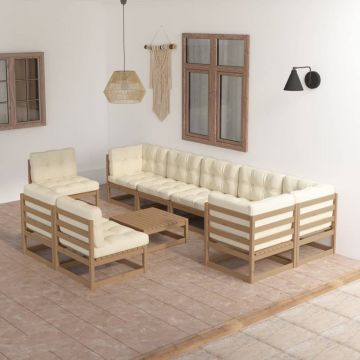 vidaXL Set mobilier grădină cu perne, 10 piese, lemn masiv de pin