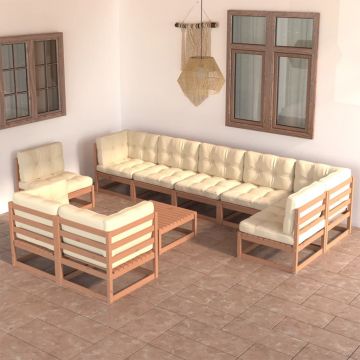 vidaXL Set mobilier de grădină cu perne, 10 piese, lemn masiv pin