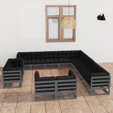 vidaXL Set mobilier de grădină cu perne,13 piese,gri,lemn masiv de pin