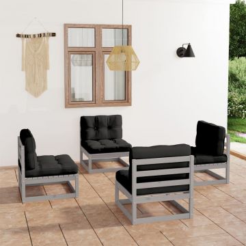 vidaXL Set mobilier de grădină cu perne, 4 piese, lemn masiv de pin