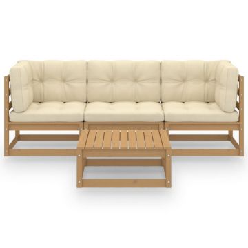 vidaXL Set mobilier de grădină cu perne, 4 piese, lemn masiv pin
