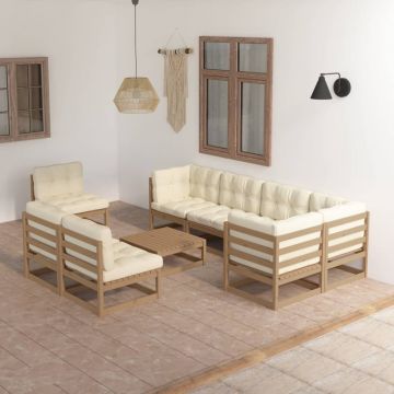 vidaXL Set mobilier de grădină cu perne, 9 piese, lemn masiv pin