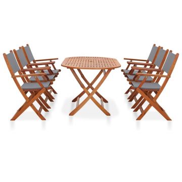 vidaXL Set mobilier exterior 7 piese gri lemn eucalipt lemn/textilenă