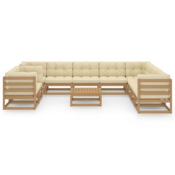 vidaXL Set mobilier grădină cu perne, 11 piese, maro, lemn masiv pin