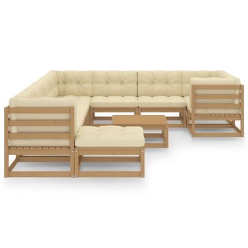 vidaXL Set mobilier grădină cu perne, 11 piese, maro, lemn masiv pin