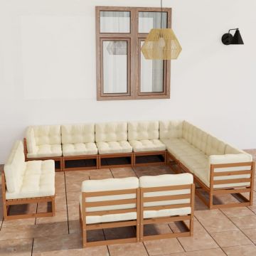 vidaXL Set mobilier grădină cu perne, 12 piese, maro, lemn masiv pin