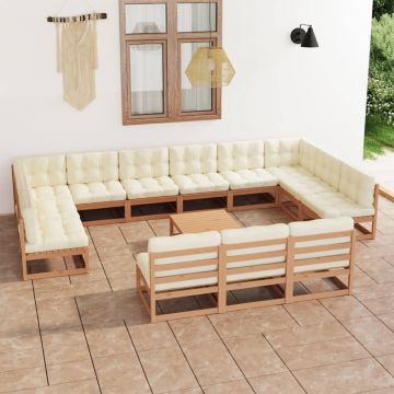 vidaXL Set mobilier grădină cu perne, 14 piese, maro, lemn masiv pin