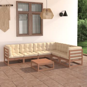vidaXL Set mobilier grădină cu perne 7 piese maro miere lemn masiv pin