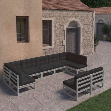 vidaXL Set mobilier grădină cu perne, 9 piese, gri, lemn masiv de pin