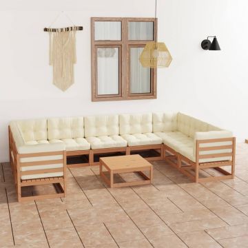 vidaXL Set mobilier grădină&perne 10 piese, maro miere lemn masiv pin