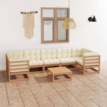 vidaXL Set mobilier grădină&perne 8 piese, maro miere lemn masiv pin