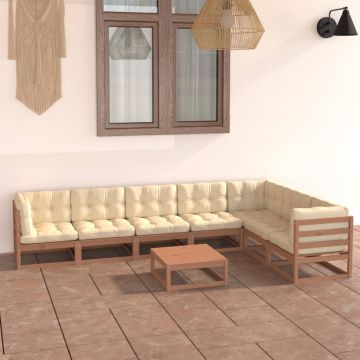 vidaXL Set mobilier grădină, perne, 8 piese, maro miere lemn masiv pin