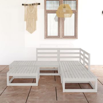 vidaXL Set mobilier relaxare de grădină 6 piese alb lemn masiv de pin