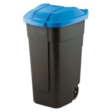 Cos pentru gunoi negru capac albastru cu roti transport Keter Refuse 110 L