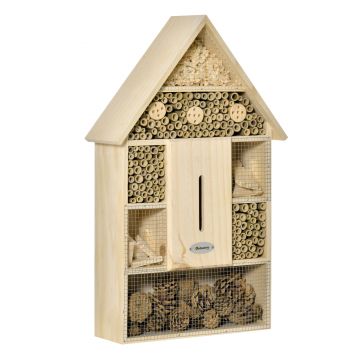 Outsunny Casa pentru Insecte de Gradina cu 5 niveluri din Lemn si Bambus, Casuta pentru Gargarite, Albine si Fluturi, 32x12,5x57cm