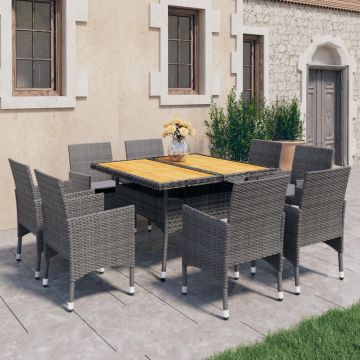 vidaXL Set mobilier de grădină, 9 piese, gri, poliratan și lemn acacia