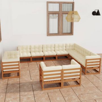 vidaXL Set mobilier grădină cu perne, 12 piese, maro miere, lemn pin