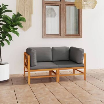 vidaXL Canapea de grădină cu 2 locuri, perne gri, lemn masiv de tec