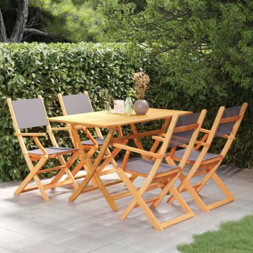 vidaXL Set mobilier de exterior, 5 piese, gri, lemn masiv eucalipt