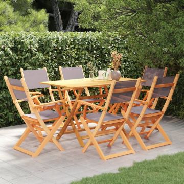 vidaXL Set mobilier de exterior, 7 piese, gri, lemn masiv eucalipt