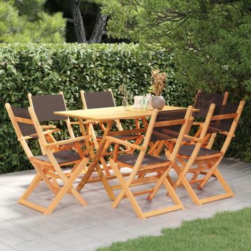 vidaXL Set mobilier de exterior, 7 piese, negru, lemn masiv eucalipt