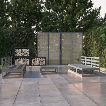 vidaXL Set mobilier de grădină, 7 piese, gri, lemn masiv de pin