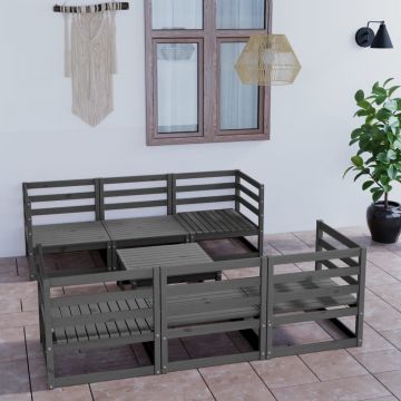 vidaXL Set mobilier de grădină, 7 piese, gri, lemn masiv de pin