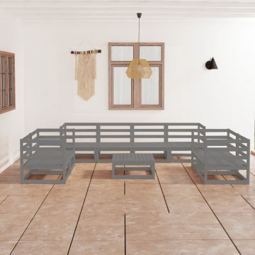 vidaXL Set mobilier de grădină, 9 piese, gri, lemn masiv de pin