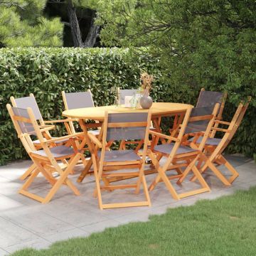 vidaXL Set mobilier exterior 9 piese gri lemn masiv eucalipt/textilenă