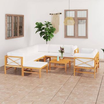 vidaXL Set mobilier grădină cu perne crem, 10 piese, lemn masiv de tec