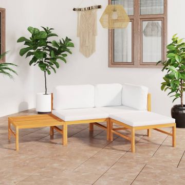 vidaXL Set mobilier grădină cu perne crem, 4 piese, lemn masiv de tec