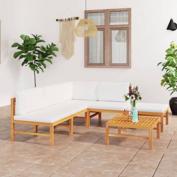vidaXL Set mobilier grădină cu perne crem, 6 piese, lemn masiv de tec