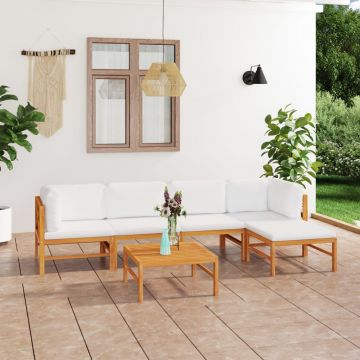 vidaXL Set mobilier grădină cu perne crem, 6 piese, lemn masiv de tec