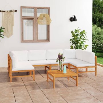 vidaXL Set mobilier grădină cu perne crem, 7 piese, lemn masiv de tec
