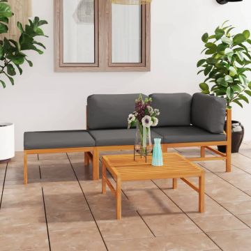 vidaXL Set mobilier grădină cu perne gri, 4 piese, lemn masiv de tec