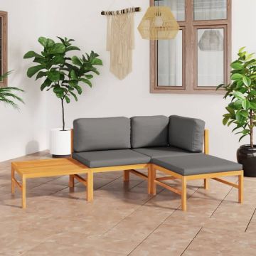 vidaXL Set mobilier grădină cu perne gri, 4 piese, lemn masiv de tec