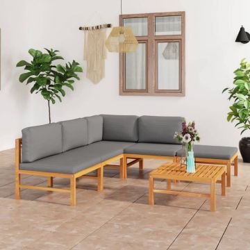 vidaXL Set mobilier grădină cu perne gri, 6 piese, lemn masiv de tec