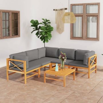 vidaXL Set mobilier grădină cu perne gri, 6 piese, lemn masiv de tec
