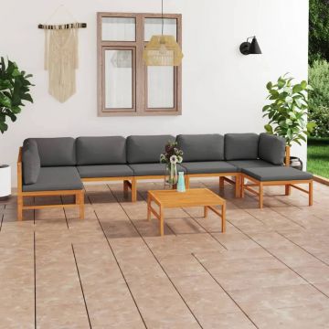 vidaXL Set mobilier grădină cu perne gri, 8 piese, lemn masiv de tec