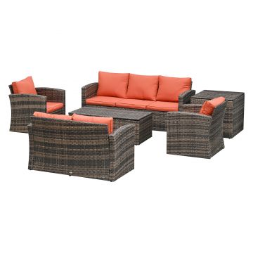 Set Mobilier de Gradina 6 Piese Outsunny din Ratan pentru 7 Persoane, Maro | Aosom RO