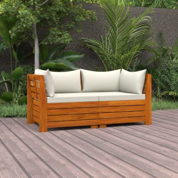 vidaXL Canapea de grădină cu 2 locuri, cu perne, lemn masiv de acacia