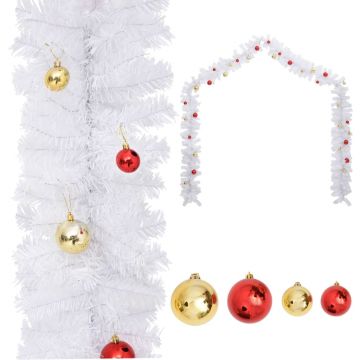vidaXL Ghirlandă de Crăciun decorată cu globuri, alb, 5 m
